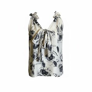 Sleeveless Floral Tie-Neck Blouse - Ivory/Black